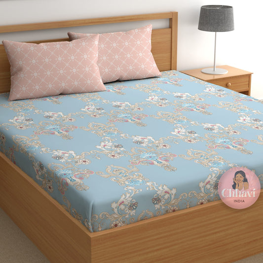 CHHAVI INDIA 210 TC Microfiber Printed King Size Bedsheet With Pillow Covers