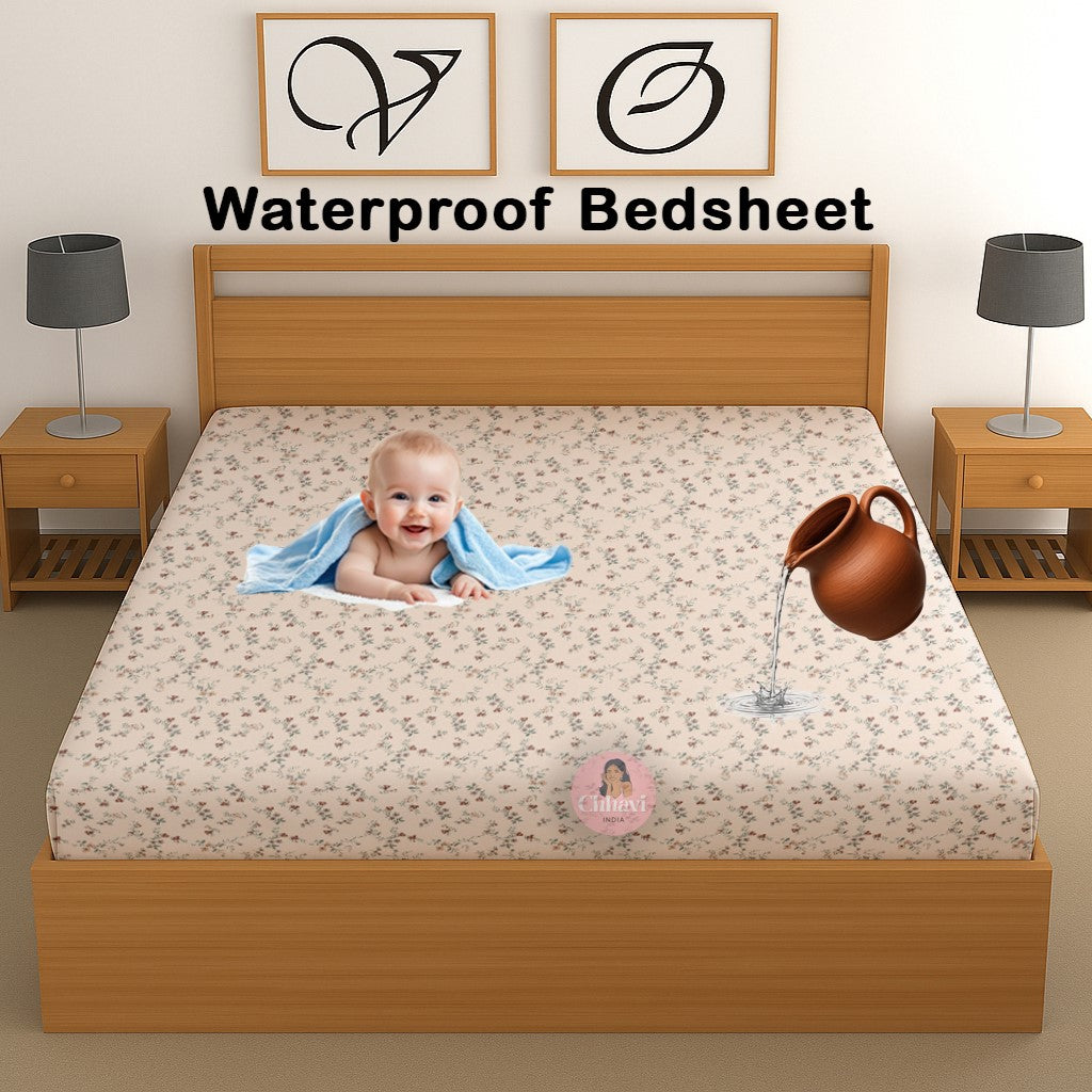 CHHAVI INDIA 210 TC Microfiber Waterproof Printed Fitted (Elastic) Bedsheet