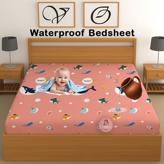 CHHAVI INDIA 210 TC Microfiber Waterproof Printed Fitted (Elastic) Bedsheet