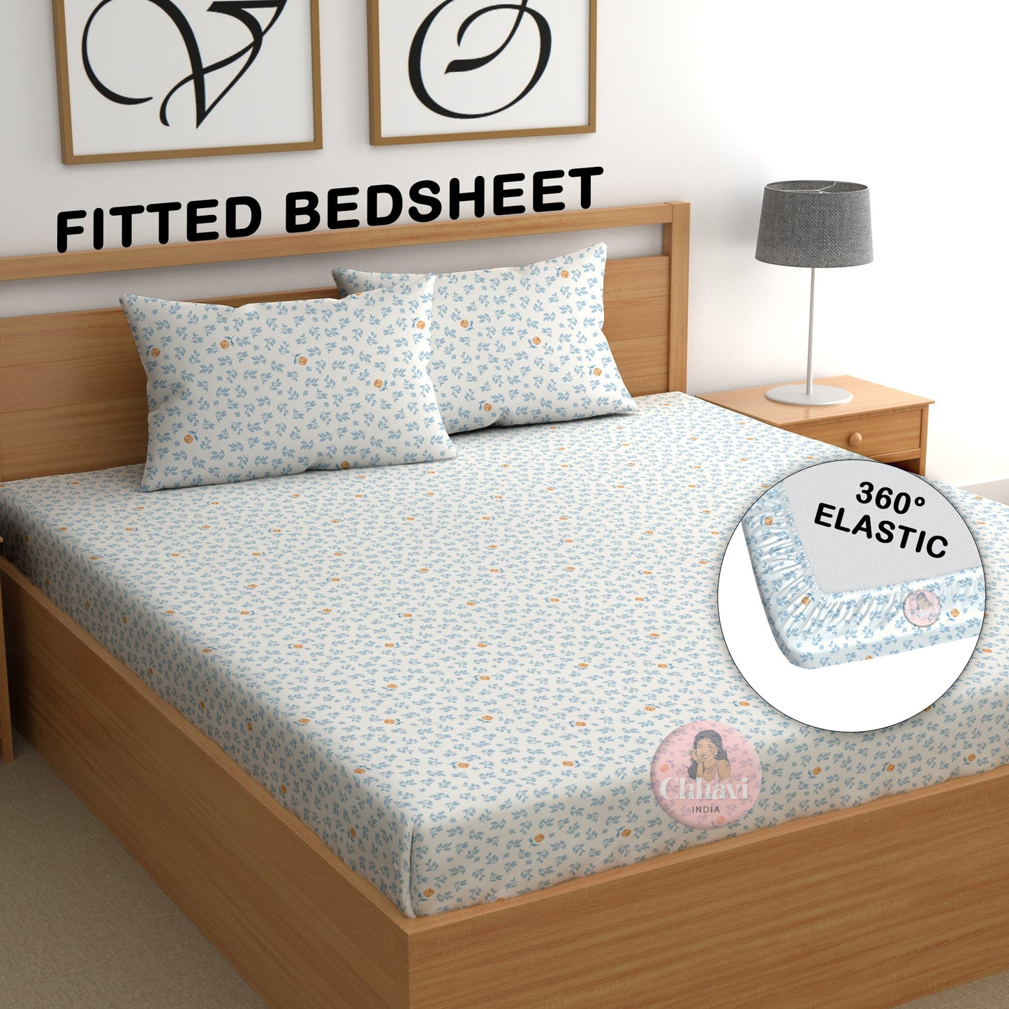 CHHAVI INDIA 210 TC Microfiber Fitted Double Size Printed Bedsheet With 2 Pillow covers