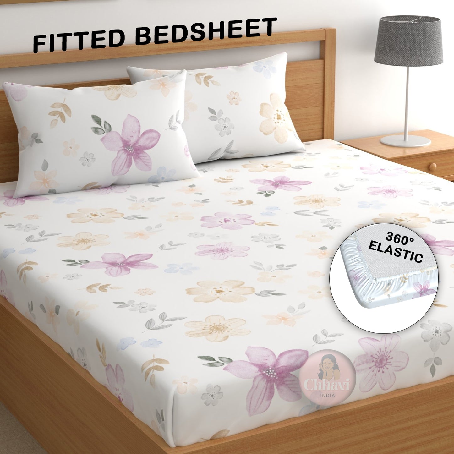 CHHAVI INDIA 210 TC Microfiber Fitted Double Size Printed Bedsheet With 2 Pillow covers