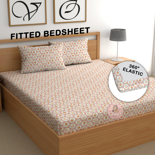 CHHAVI INDIA 210 TC Microfiber Fitted Double Size Printed Bedsheet With 2 Pillow covers