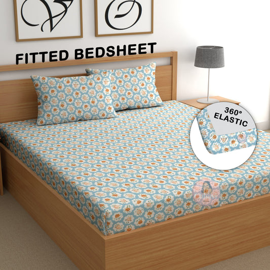 CHHAVI INDIA 210 TC Microfiber Fitted Double Size Printed Bedsheet With 2 Pillow covers