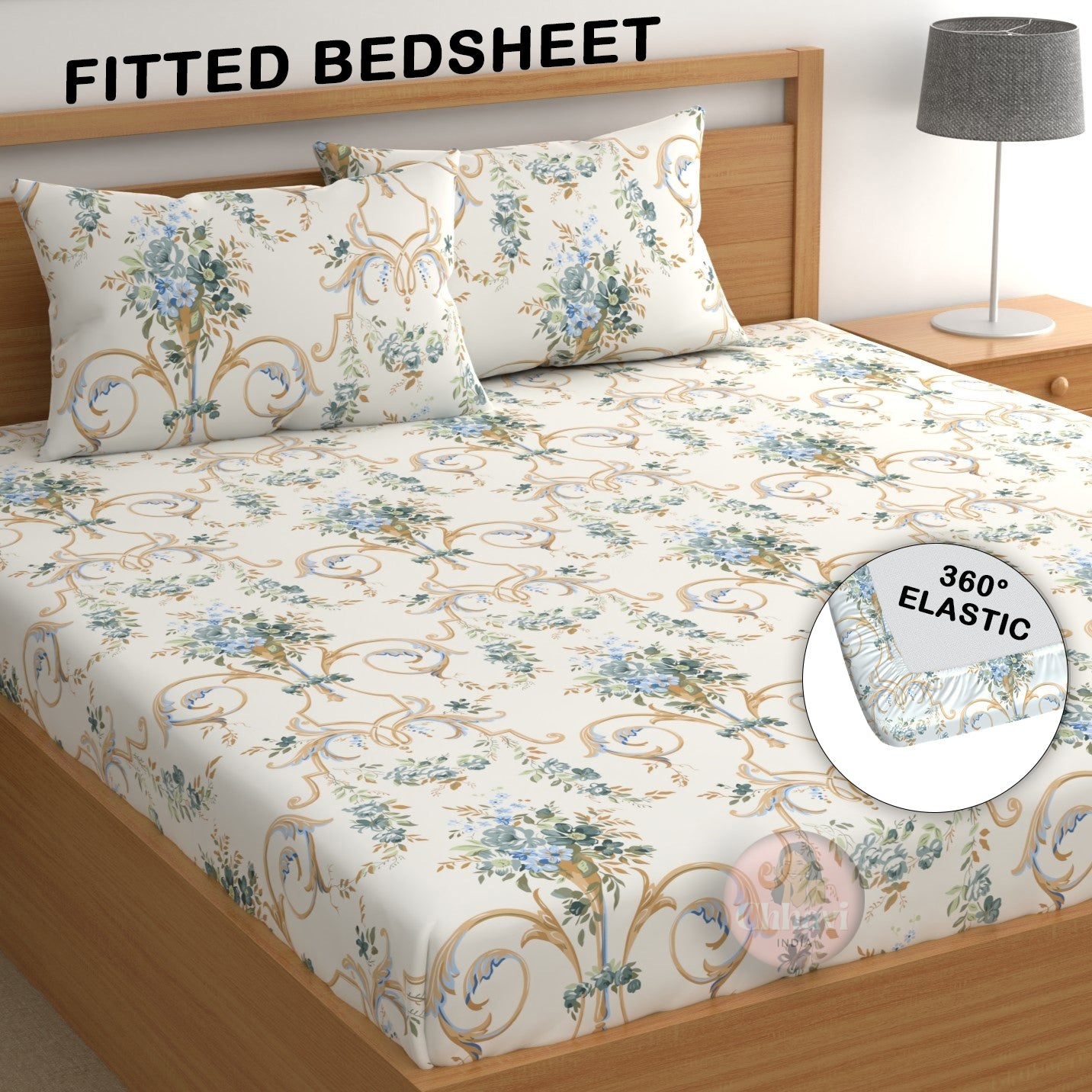 CHHAVI INDIA 210 TC Microfiber Fitted Double Size Printed Bedsheet With 2 Pillow covers