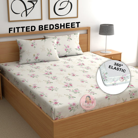 CHHAVI INDIA 210 TC Microfiber Fitted Double Size Printed Bedsheet With 2 Pillow covers