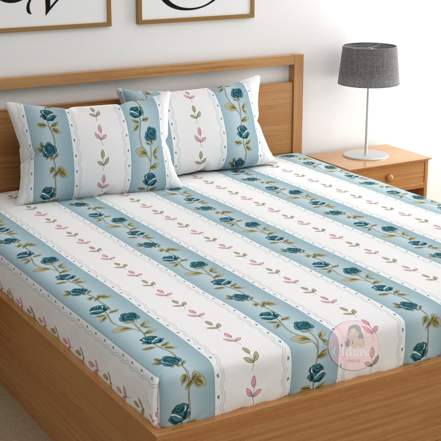 CHHAVI INDIA 210 TC Microfiber Printed Double Bedsheet With Pillow Covers