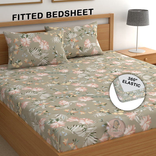 CHHAVI INDIA 210 TC Microfiber Fitted Double Size Printed Bedsheet With 2 Pillow covers