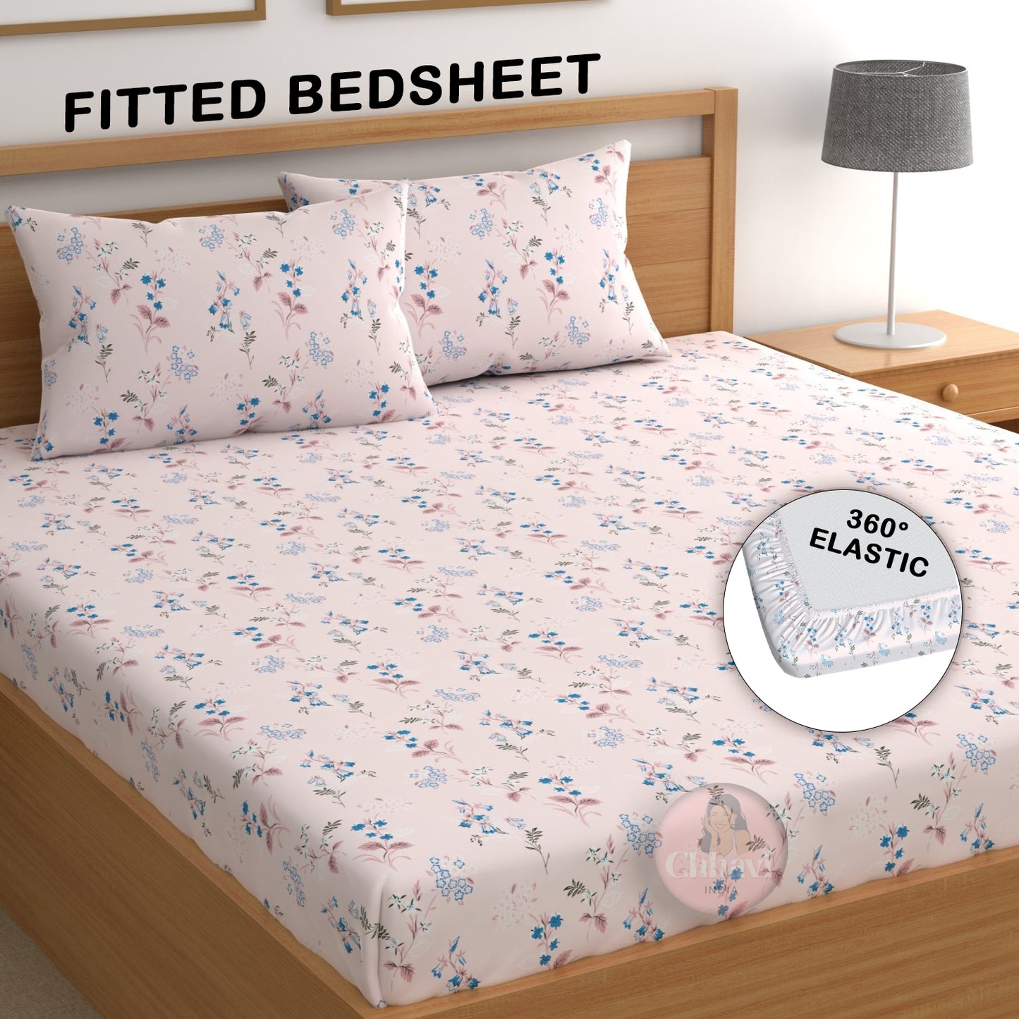 CHHAVI INDIA 210 TC Microfiber Fitted Double Size Printed Bedsheet With 2 Pillow covers