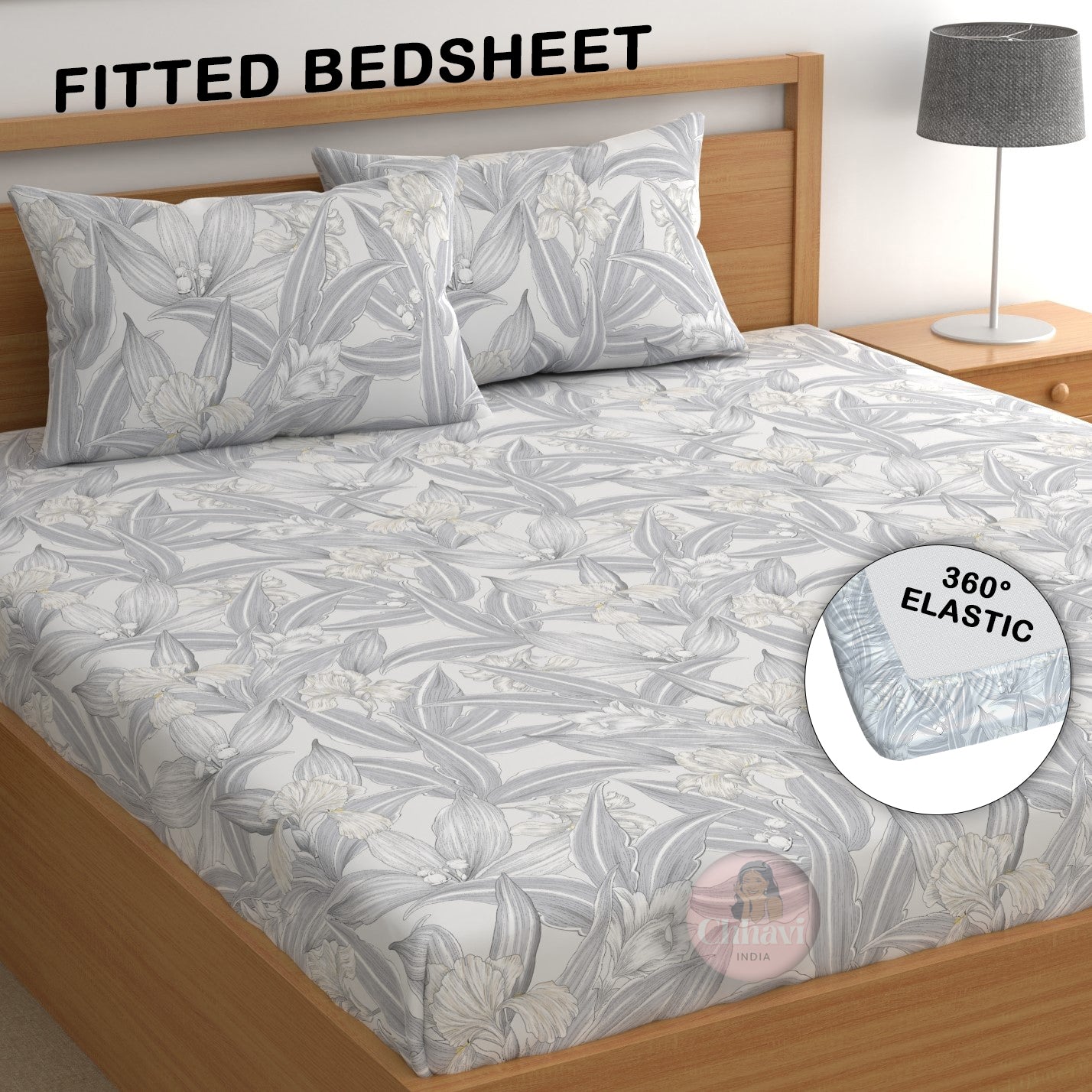 CHHAVI INDIA 210 TC Microfiber Fitted Double Size Printed Bedsheet With 2 Pillow covers