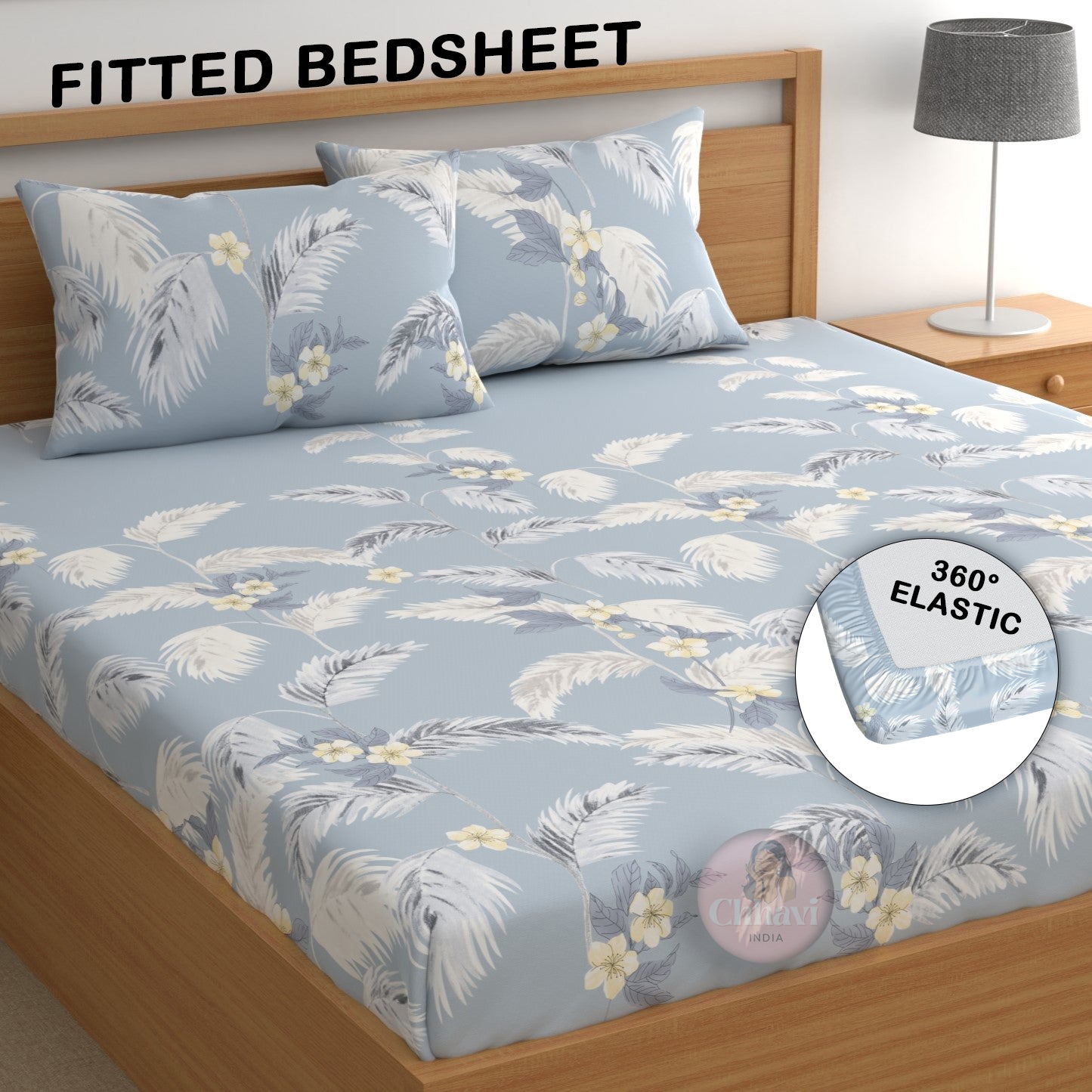 CHHAVI INDIA 210 TC Microfiber Fitted Double Size Printed Bedsheet With 2 Pillow covers