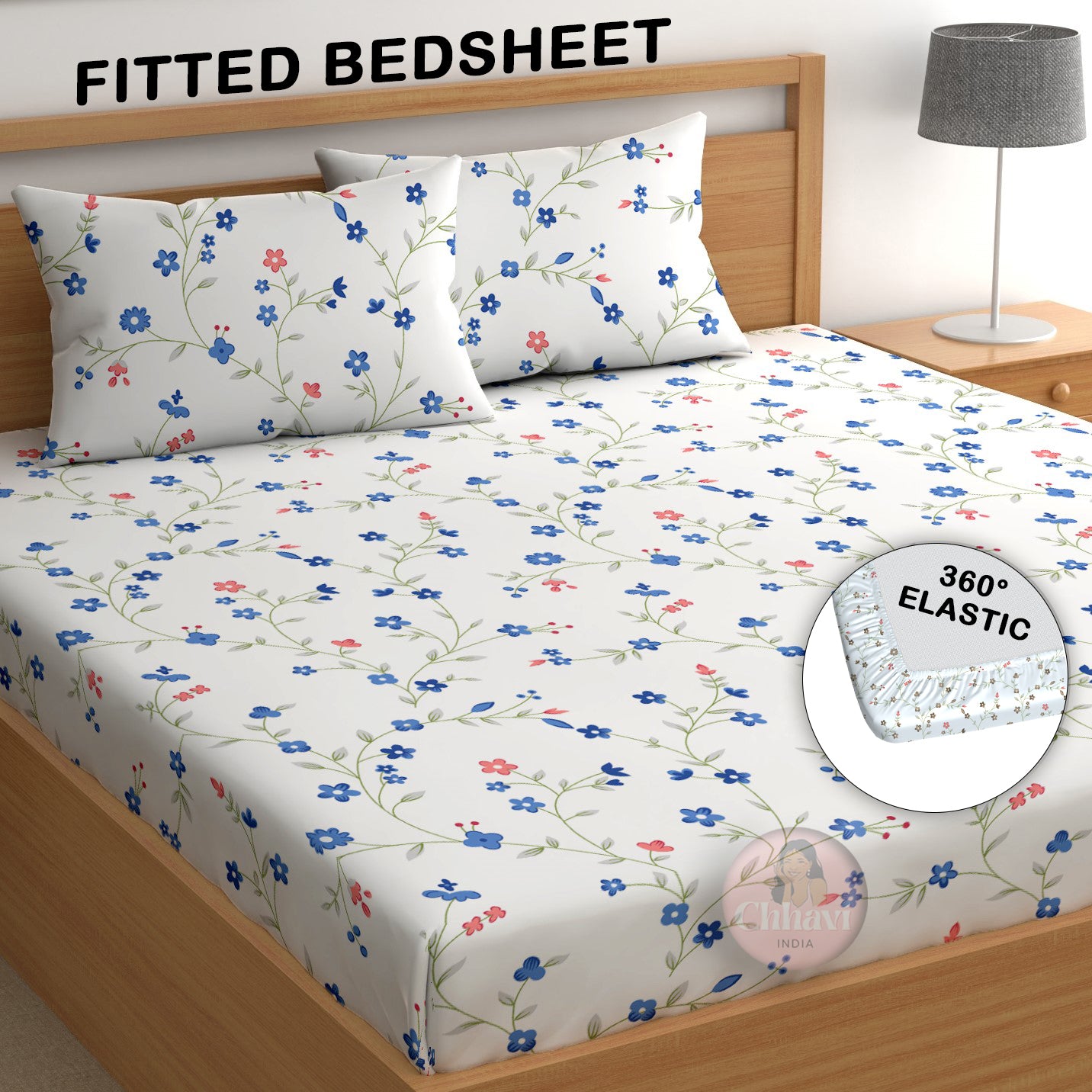 CHHAVI INDIA 210 TC Microfiber Double Fitted  Size Printed Bedsheet