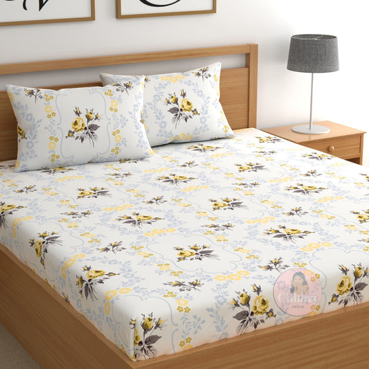 CHHAVI INDIA 210 TC Microfiber Printed Double Bedsheet With Pillow Covers