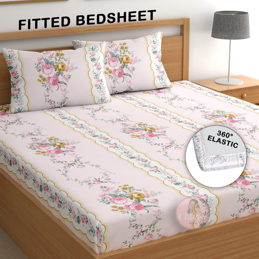 CHHAVI INDIA 210 TC Microfiber Fitted Double Size Printed Bedsheet With 2 Pillow covers