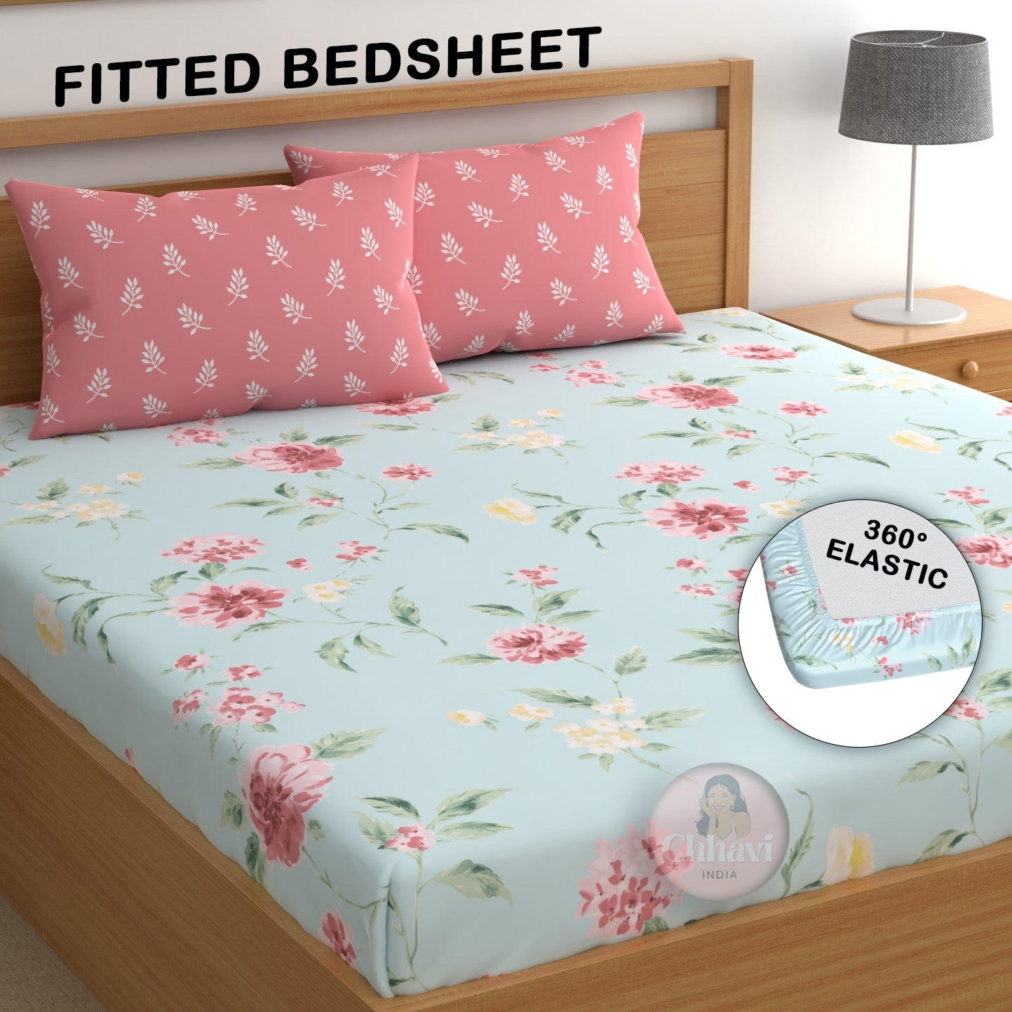 CHHAVI INDIA 210 TC Microfiber Double Fitted Size Printed Bedsheet