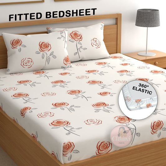 CHHAVI INDIA 210 TC Microfiber Fitted Double Size Printed Bedsheet With 2 Pillow covers