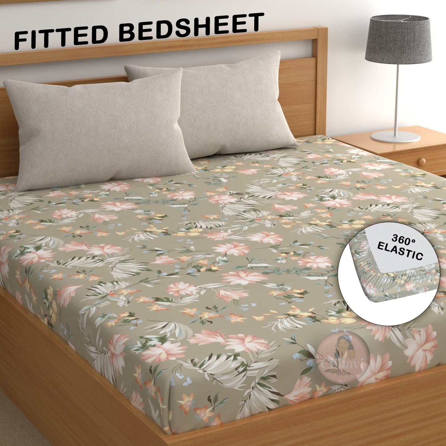 CHHAVI INDIA 210 TC Microfiber Double Fitted  Size Printed Bedsheet