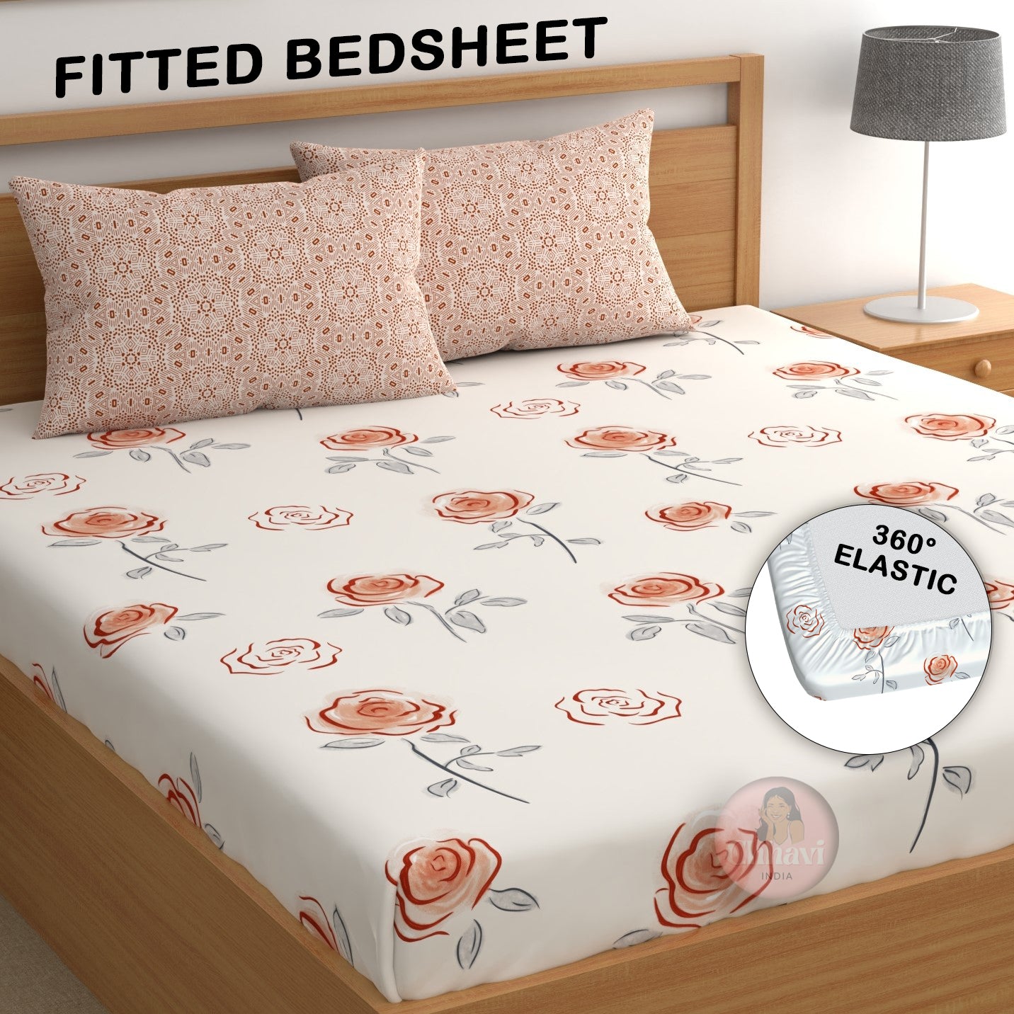 CHHAVI INDIA 210 TC Microfiber Double Fitted  Size Printed Bedsheet