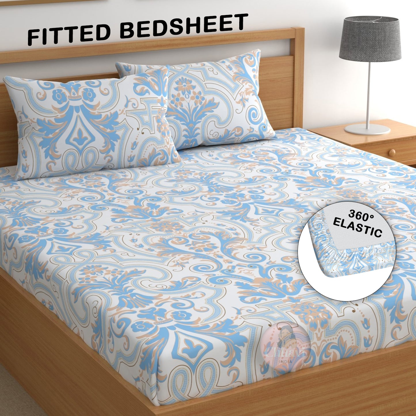 CHHAVI INDIA 210 TC Microfiber Fitted Double Size Printed Bedsheet With 2 Pillow covers