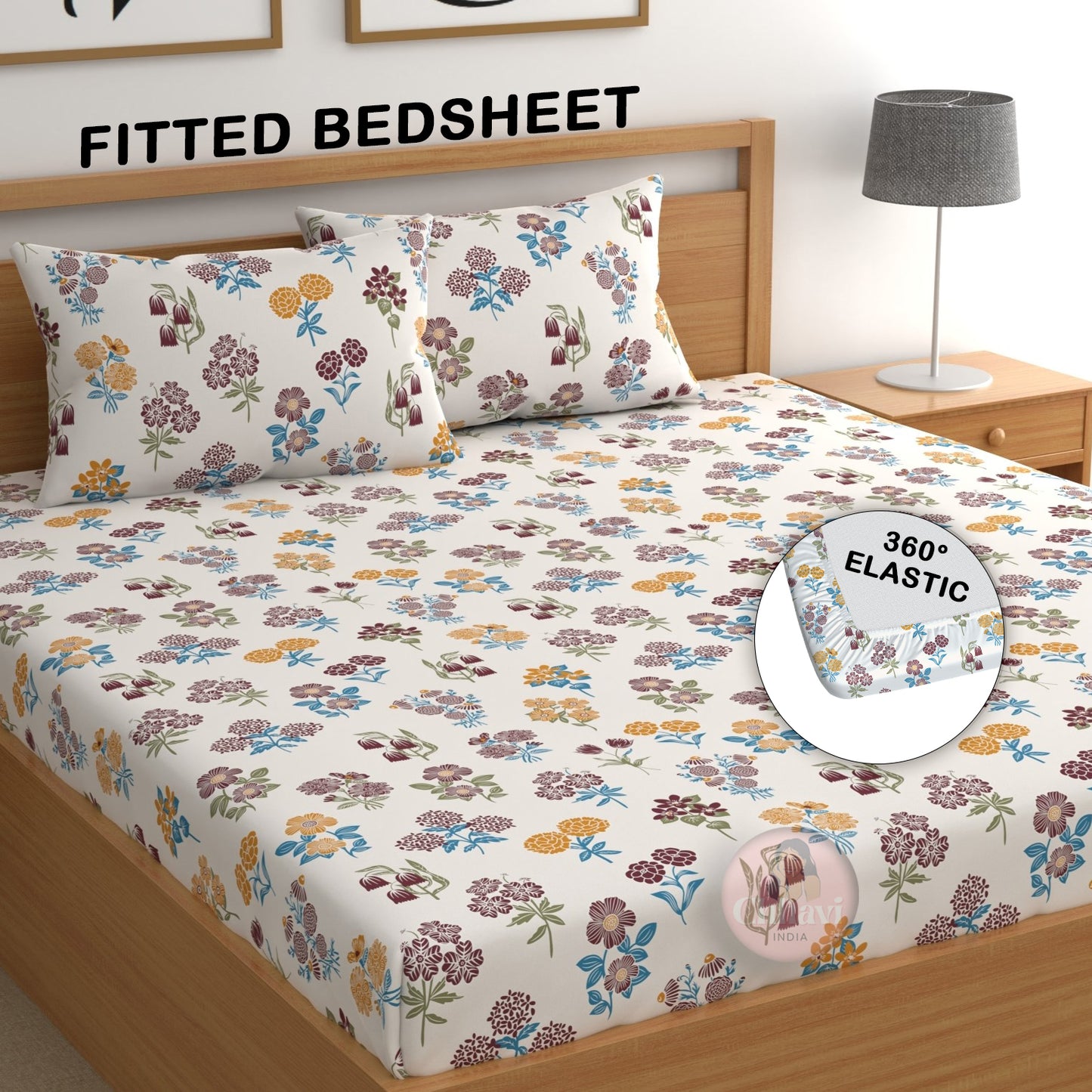 CHHAVI INDIA 210 TC Microfiber Fitted Double Size Printed Bedsheet With 2 Pillow covers