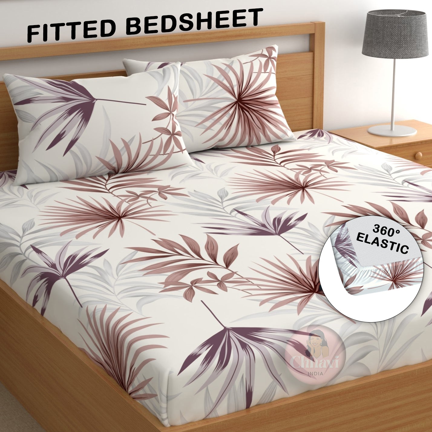 CHHAVI INDIA 210 TC Microfiber Fitted Double Size Printed Bedsheet With 2 Pillow covers