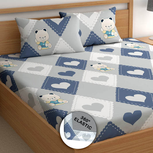 CHHAVI INDIA 210 TC Microfiber Double Fitted  Size Printed Bedsheet with pillow covers