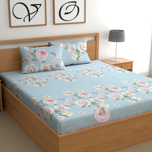 CHHAVI INDIA 210 TC Microfiber Printed King Size Bedsheet With Pillow Covers