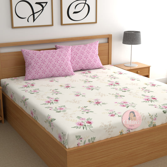 CHHAVI INDIA 210 TC Microfiber Printed King Size Bedsheet With Pillow Covers