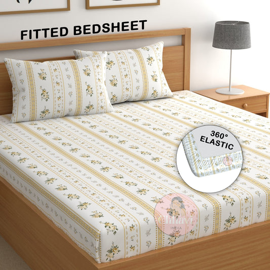 CHHAVI INDIA 210 TC Microfiber Double Fitted  Size Printed Bedsheet