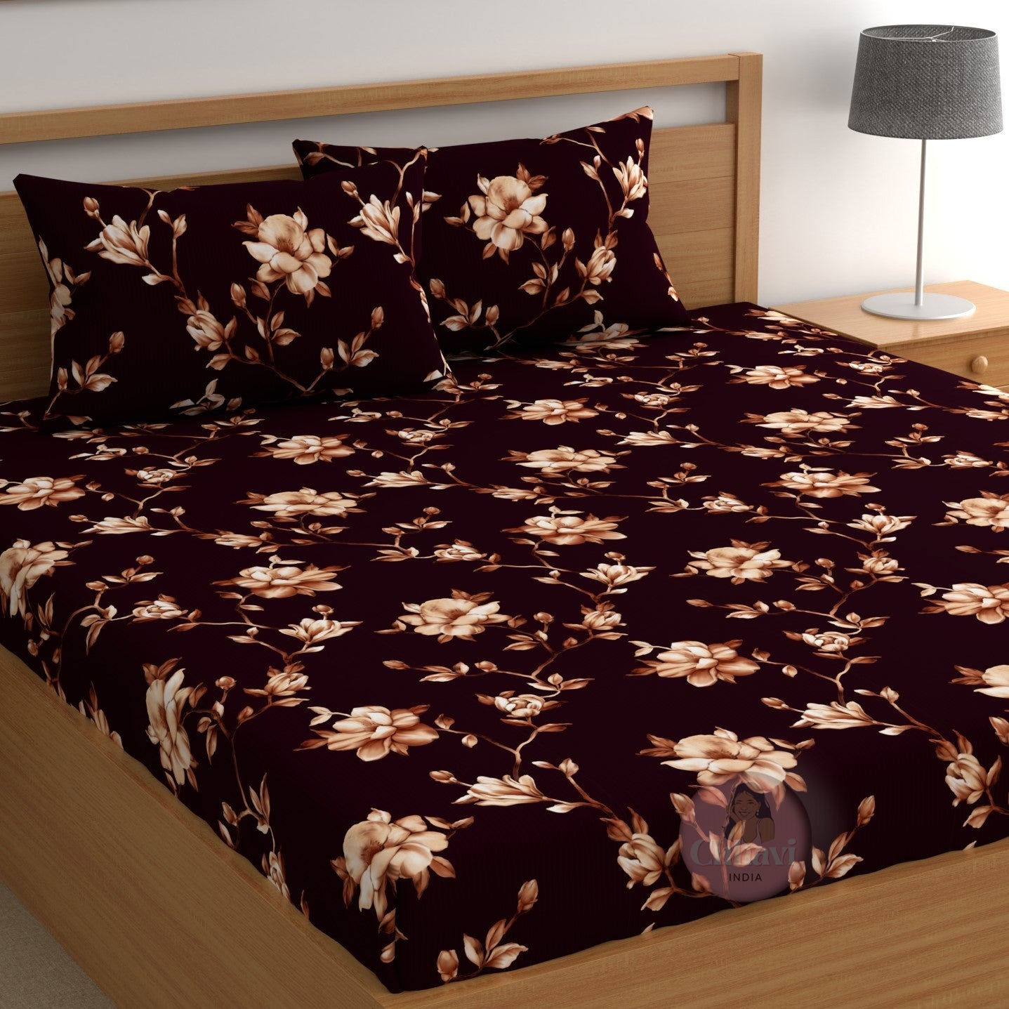 CHHAVI INDIA 210 TC Microfiber Printed Double Bedsheet With Pillow Covers