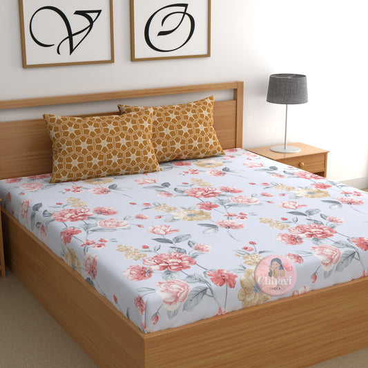 CHHAVI INDIA 210 TC Microfiber Printed King Size Bedsheet With Pillow Covers