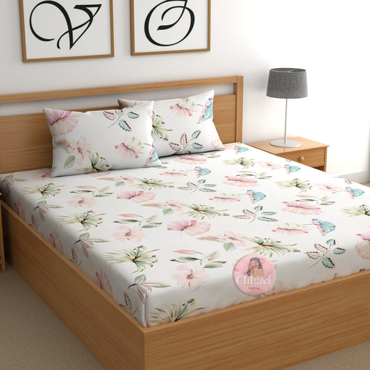 CHHAVI INDIA 210 TC Microfiber Printed King Size Bedsheet With Pillow Covers