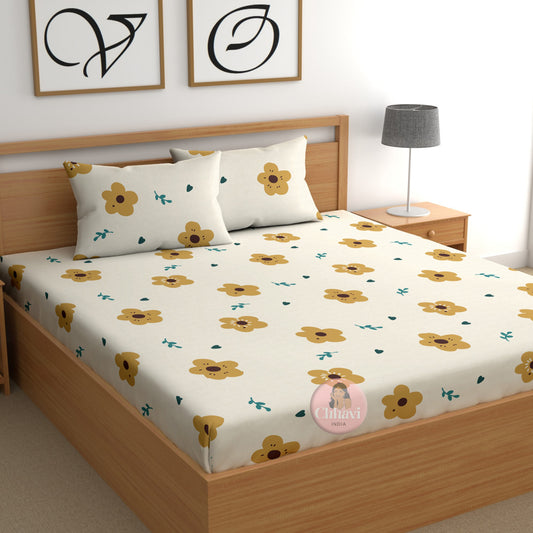 CHHAVI INDIA 210 TC Microfiber Printed Double Bedsheet With 2 Pillow Covers