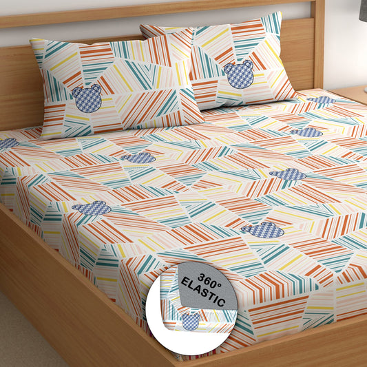 CHHAVI INDIA 210 TC Microfiber Double Fitted  Size Printed Bedsheet with pillow covers