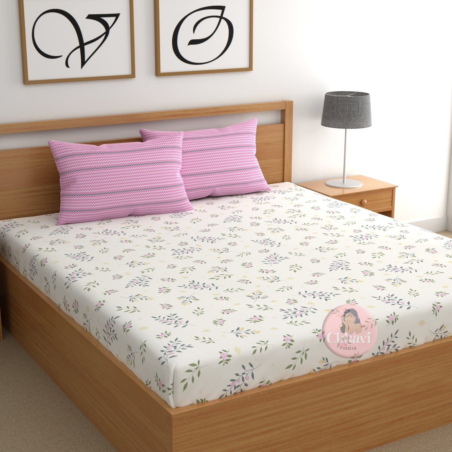 CHHAVI INDIA 210 TC Microfiber Printed Double Bedsheet With Pillow Covers