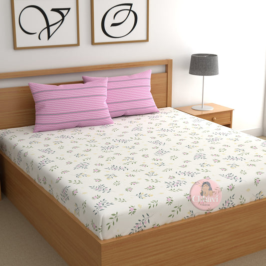 CHHAVI INDIA 210 TC Microfiber Printed Double Bedsheet With Pillow Covers