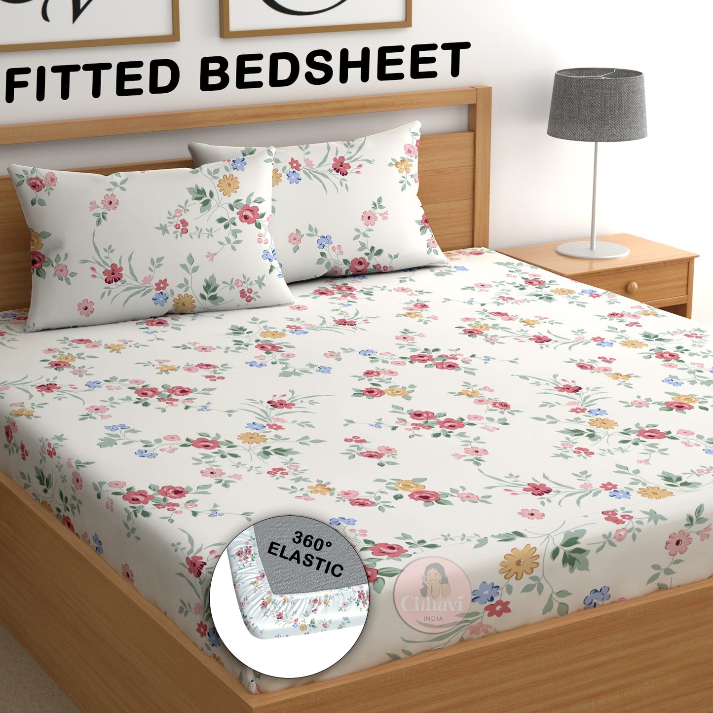 CHHAVI INDIA 210 TC Microfiber Fitted Double Size Printed Bedsheet With 2 Pillow covers