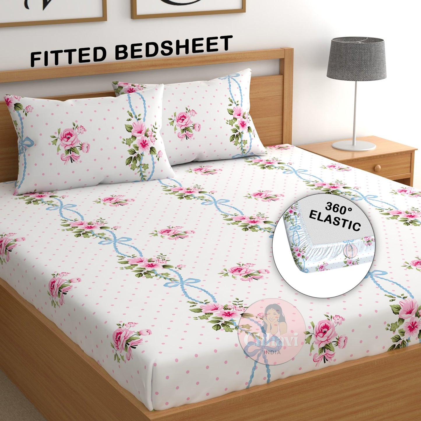 CHHAVI INDIA 210 TC Microfiber Double Fitted  Size Printed Bedsheet