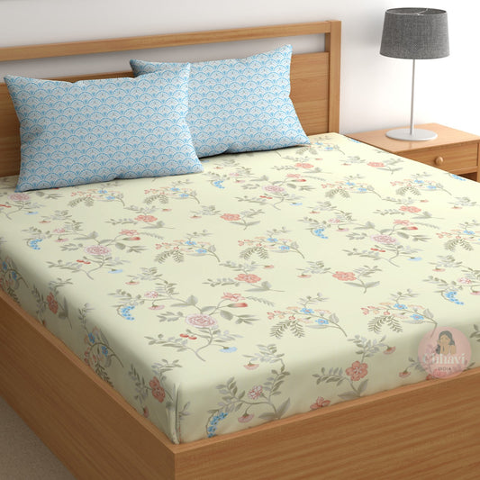 CHHAVI INDIA 210 TC Microfiber Printed King Size Bedsheet With Pillow Covers