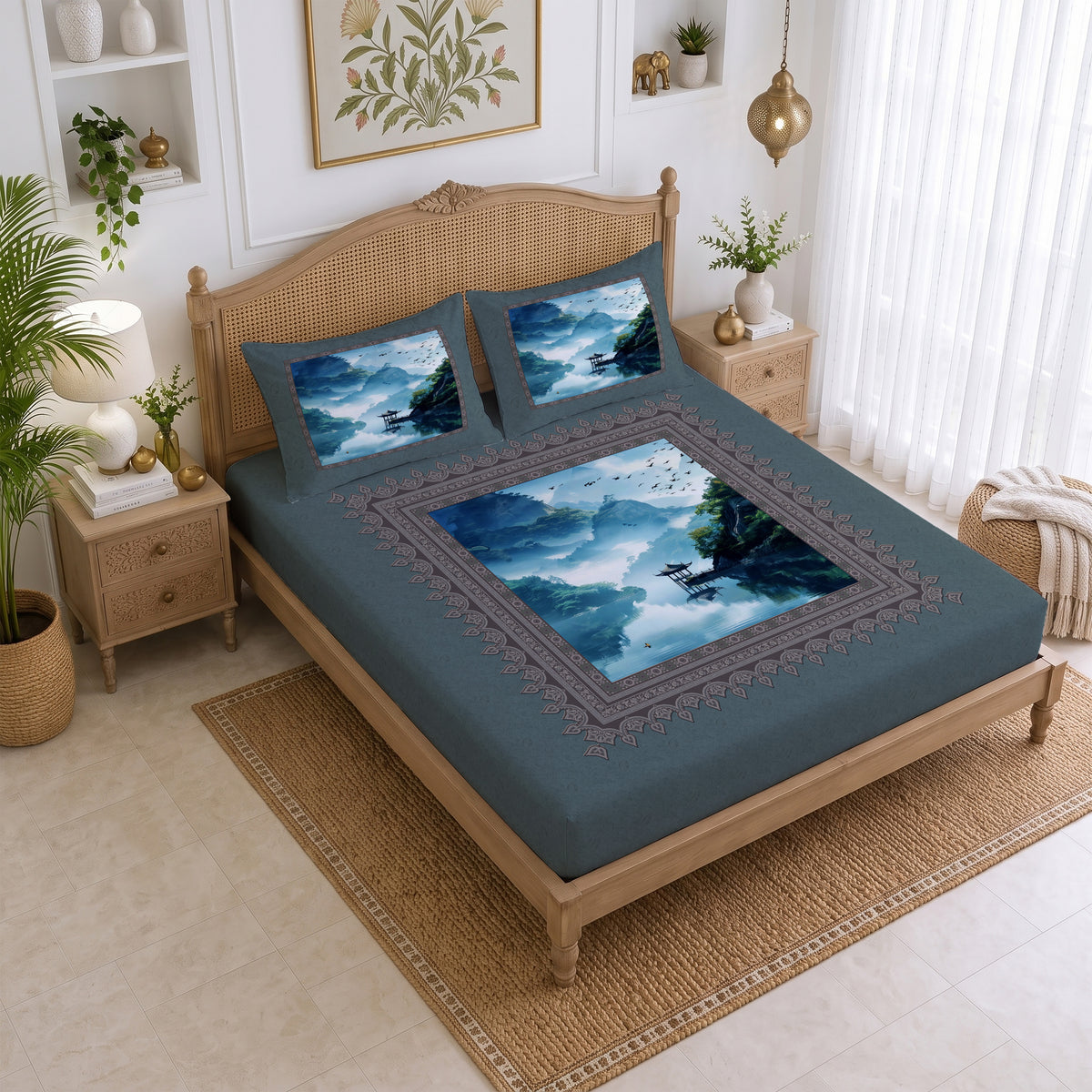 CHHAVI INDIA 210 TC Microfiber Printed King Size Bedsheet With 2 Pillow Covers