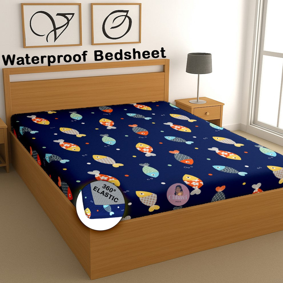 CHHAVI INDIA 210 TC Microfiber Waterproof Printed Fitted (Elastic) Bedsheet