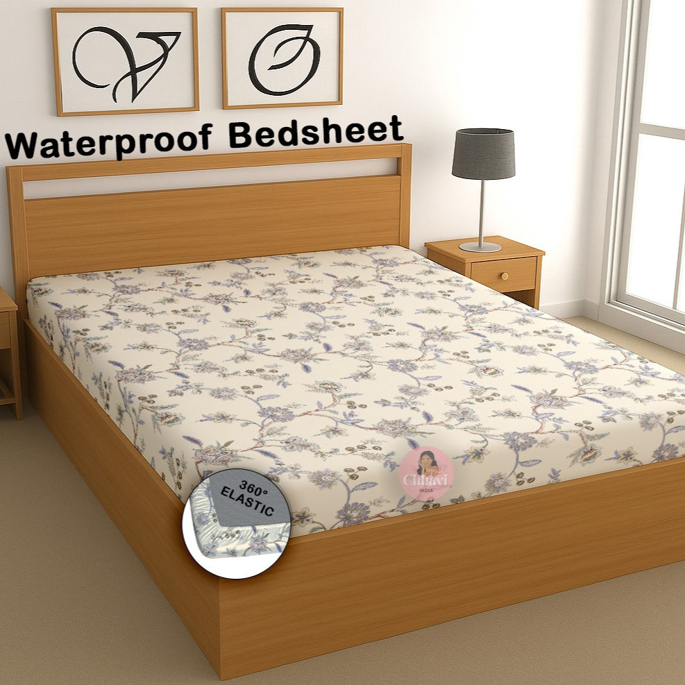 CHHAVI INDIA 210 TC Microfiber Waterproof Printed Fitted (Elastic) Bedsheet