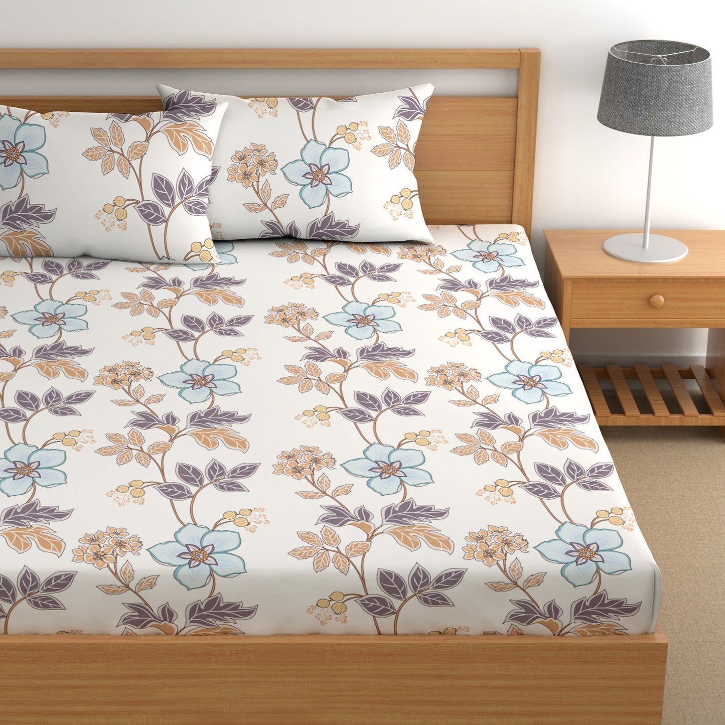 CHHAVI INDIA 210 TC Microfiber Double Fitted  Size Printed Bedsheet with pillow covers