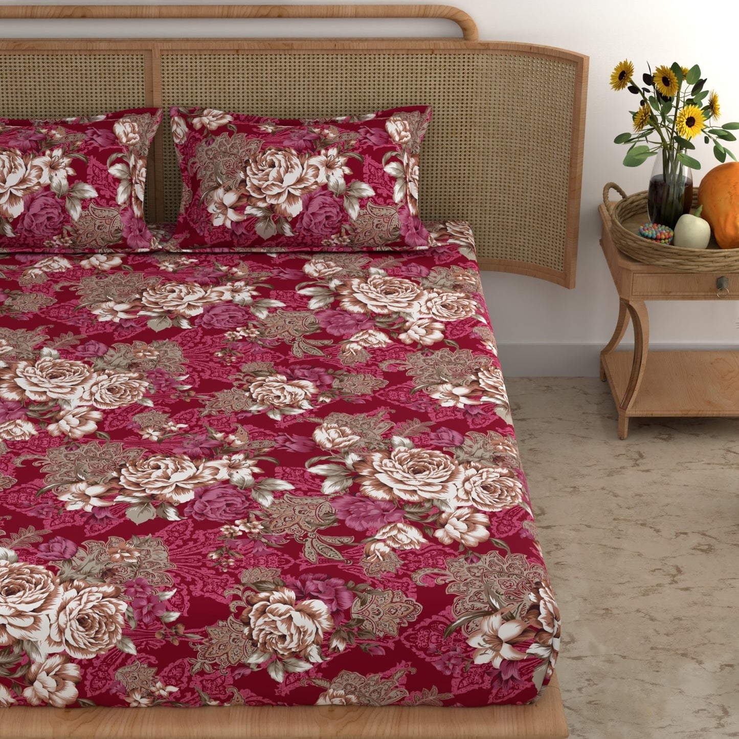 CHHAVI INDIA 210 TC Microfiber Double Fitted  Size Printed Bedsheet with pillow covers