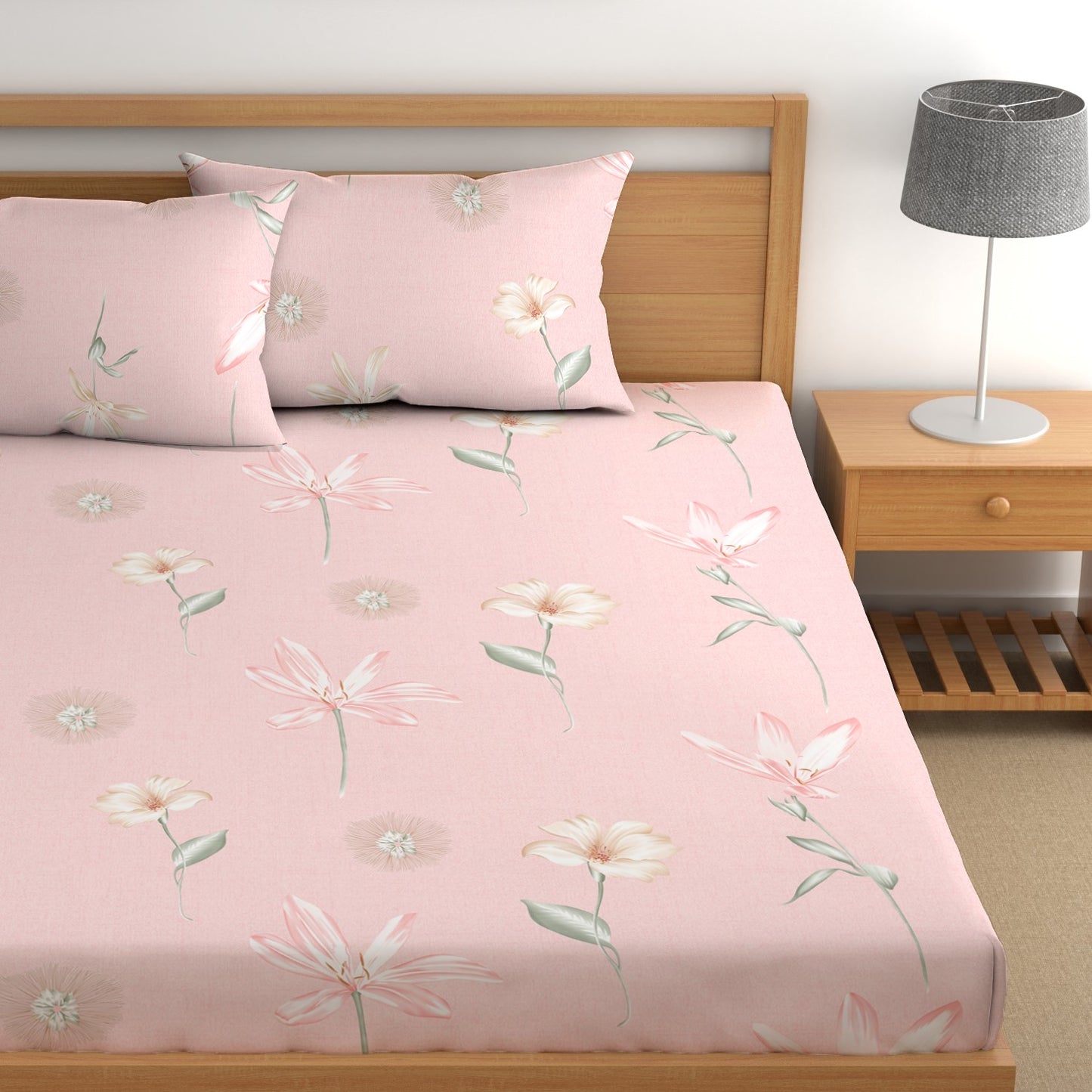 CHHAVI INDIA 210 TC Microfiber Double Fitted  Size Printed Bedsheet with pillow covers