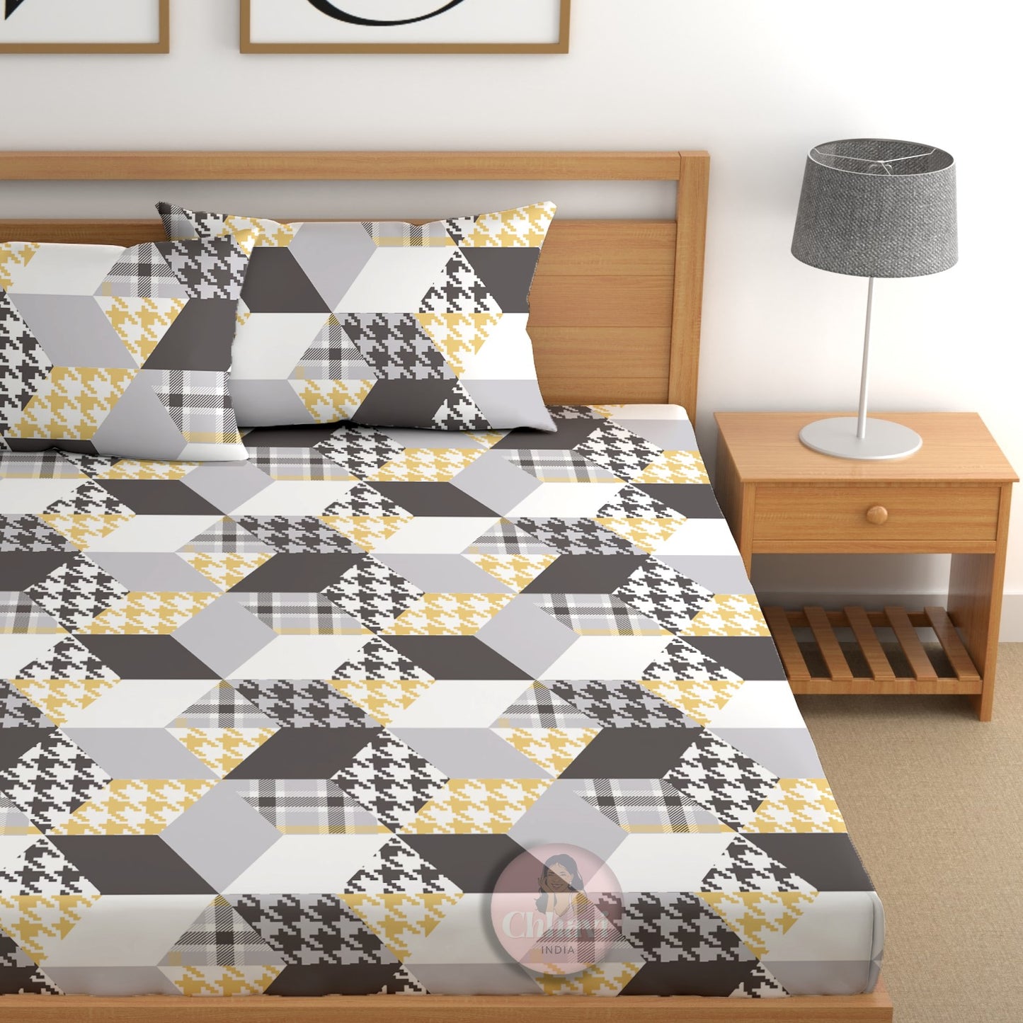 CHHAVI INDIA 210 TC Microfiber Double Fitted  Size Printed Bedsheet with pillow covers