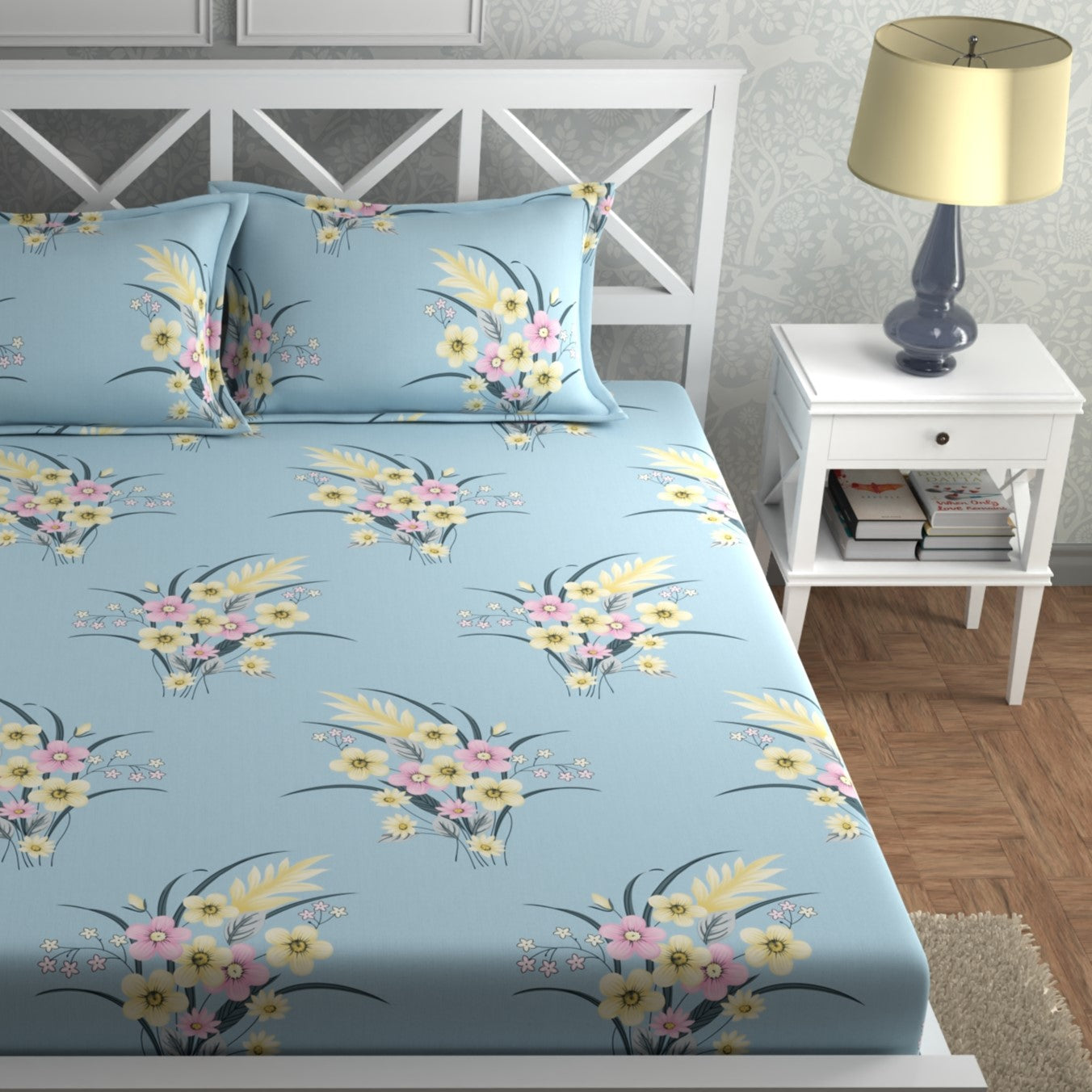 CHHAVI INDIA 210 TC Microfiber Double Fitted  Size Printed Bedsheet with pillow covers