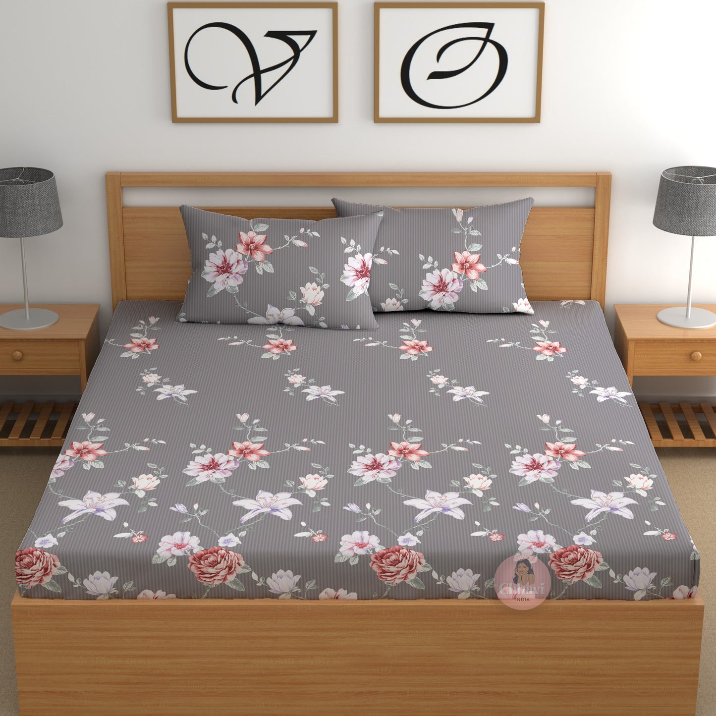 CHHAVI INDIA 210 TC Microfiber Printed Double Bedsheet With Pillow Covers