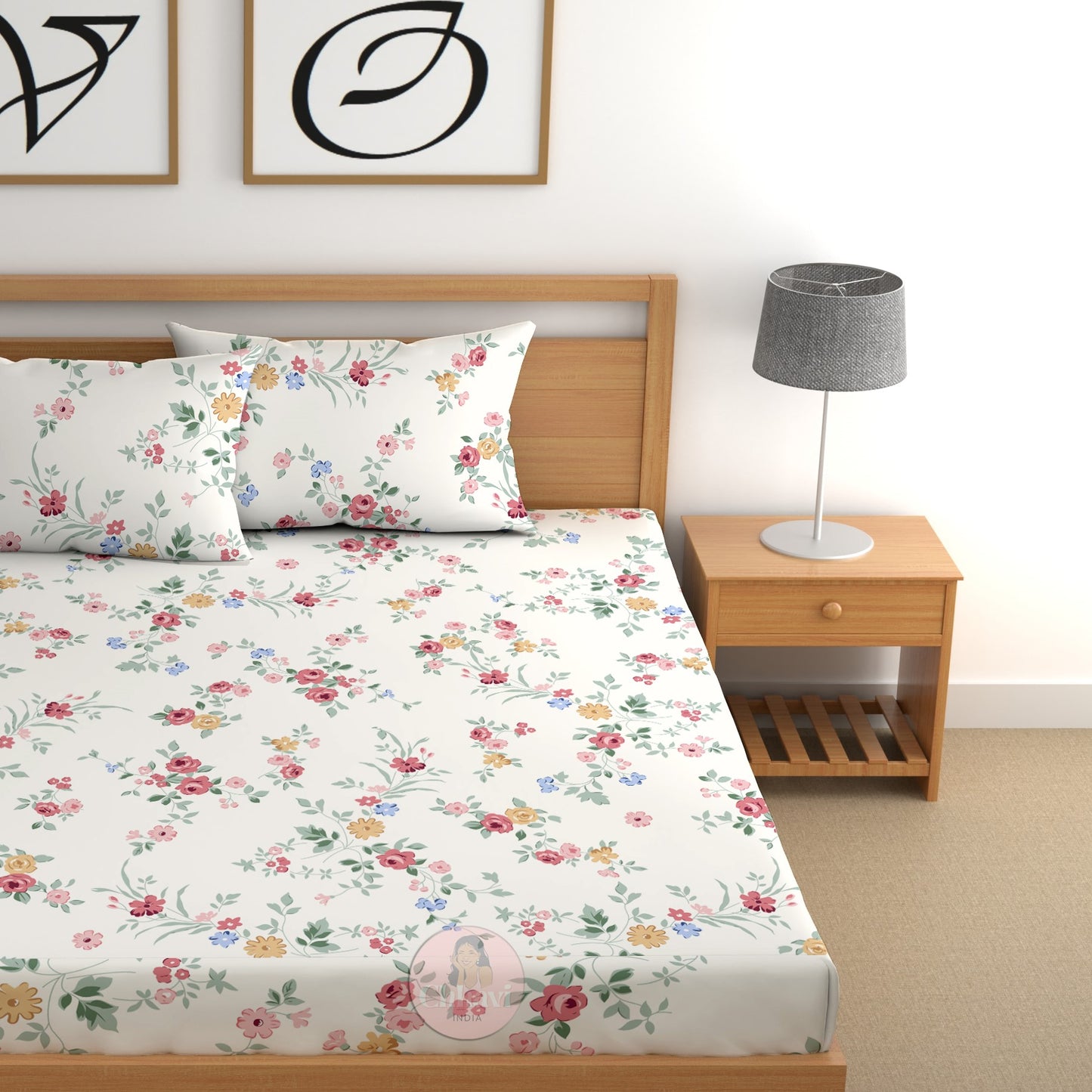 CHHAVI INDIA 210 TC Microfiber Fitted Double Size Printed Bedsheet With 2 Pillow covers