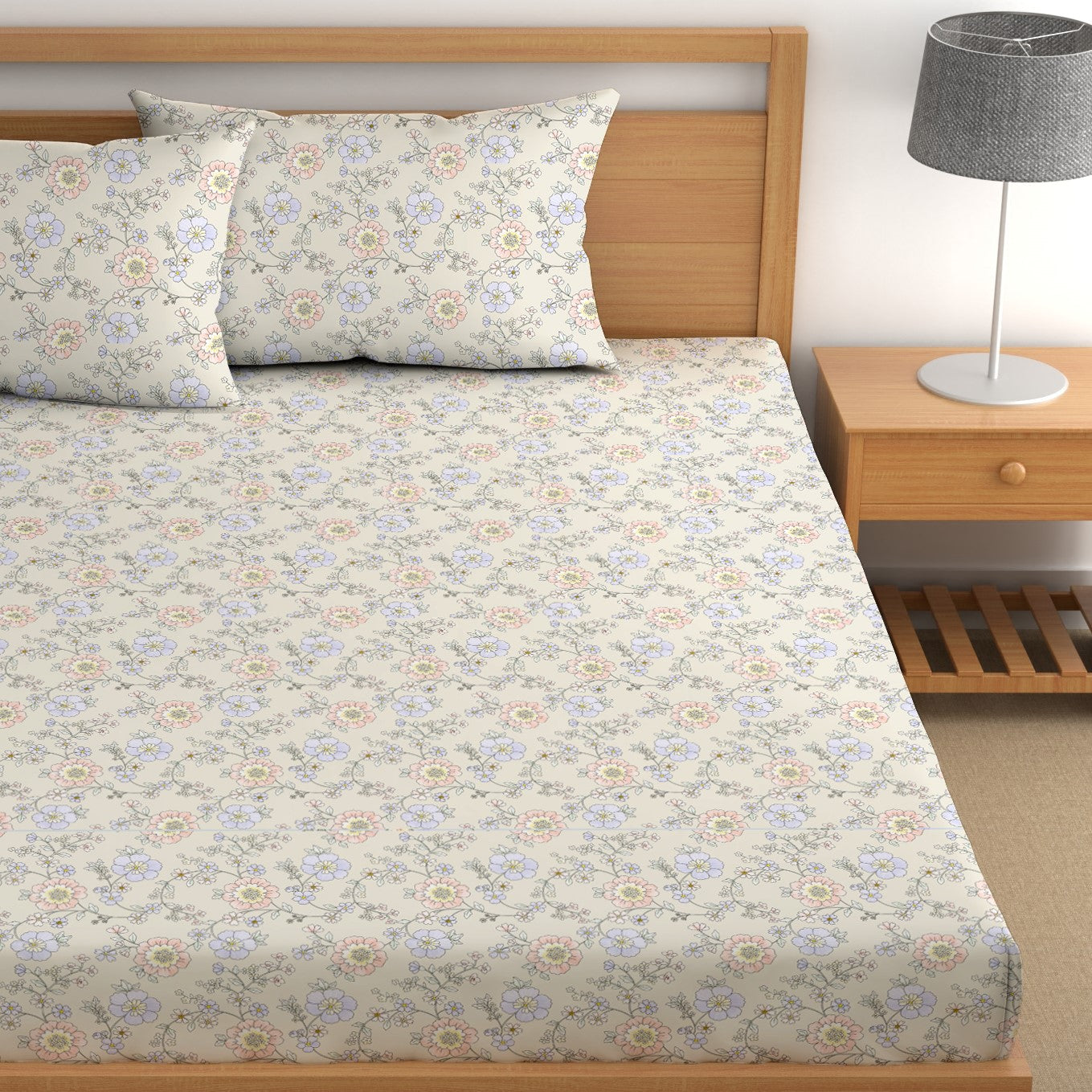 CHHAVI INDIA 210 TC Microfiber Double Fitted  Size Printed Bedsheet with pillow covers