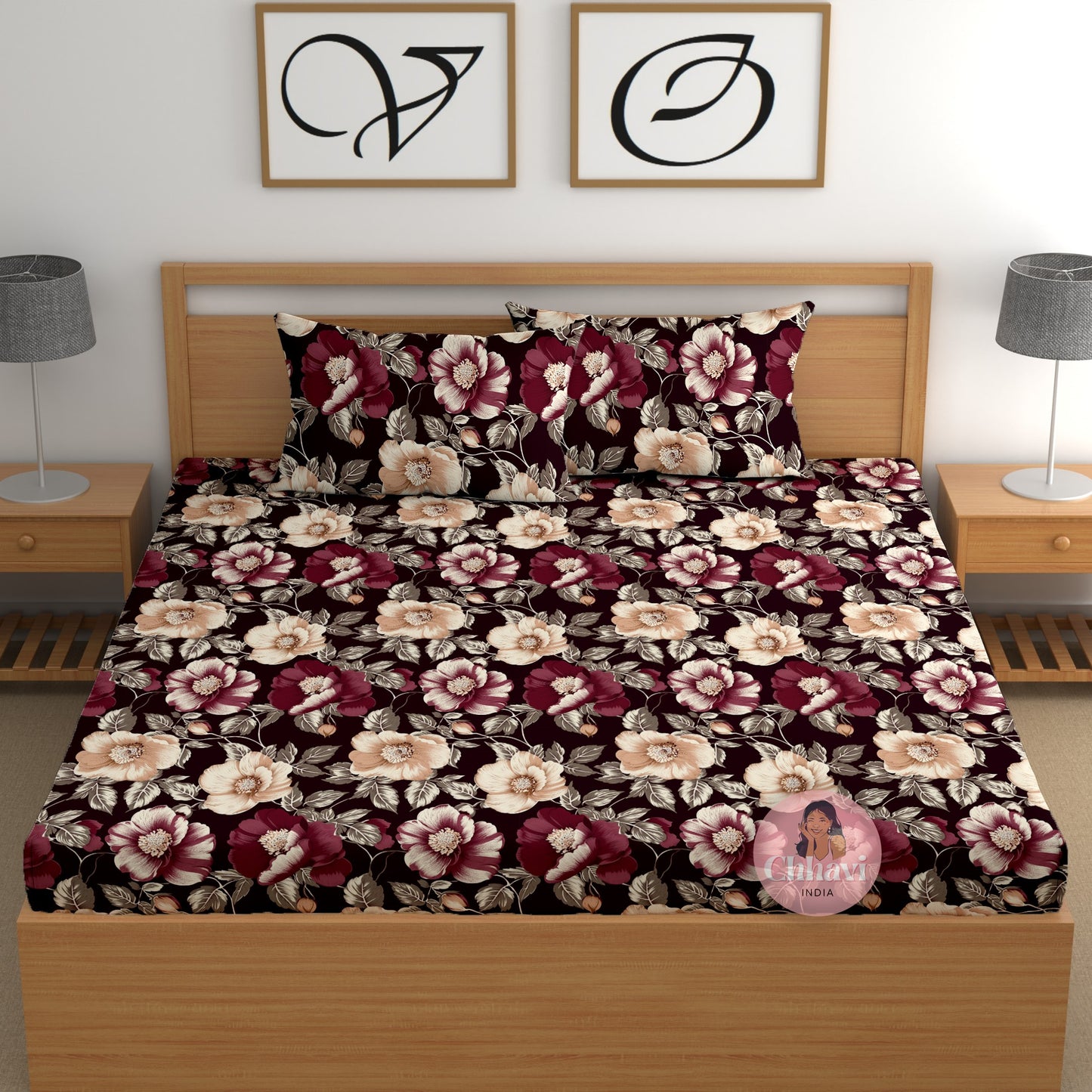 CHHAVI INDIA 210 TC Microfiber Printed Double Bedsheet With Pillow Covers